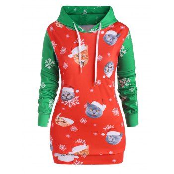 

Plus Size Two Tone Christmas Printed Hoodie, Red