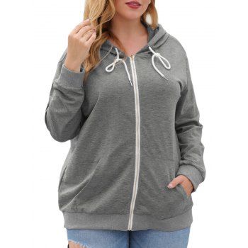 

Zip Up Pockets Drawstring Plus Size Hoodie, Gray