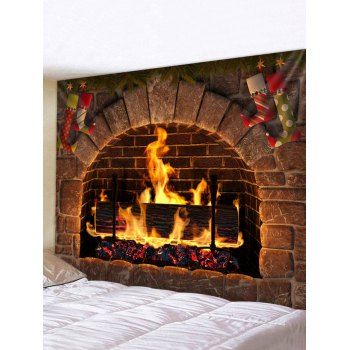 

Christmas Fireplace Stockings Print Tapestry Wall Hanging Art Decoration, Multicolor