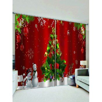 

2 Panels Christmas Tree Snowman Print Window Curtains, Multicolor