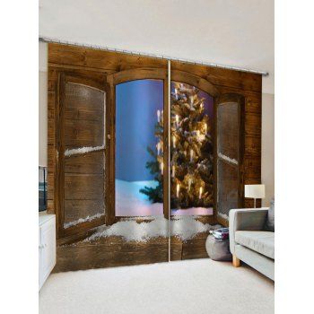 

2 Panels 3D Window Christmas Tree Print Window Curtains, Multicolor