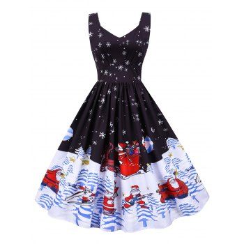 

Christmas Snowflake Santa Claus Sweetheart Dress, Black