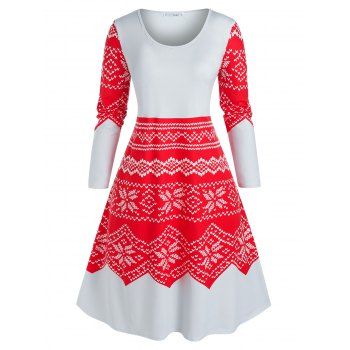 

Plus Size Snowflake Print Midi Sleep Dress, Red