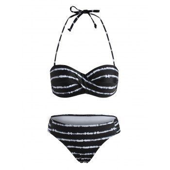 

Halter Striped Twist Push Up Bikini Swimwear, Black