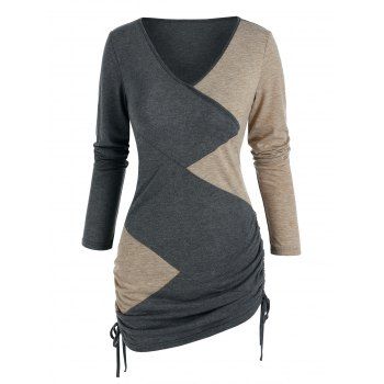 

Two Tone Geometric Drawstring Office T-shirt, Multicolor a