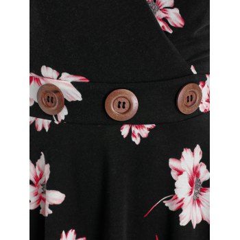Mock Button Strappy Floral Print Surplice Mini Cami Dress