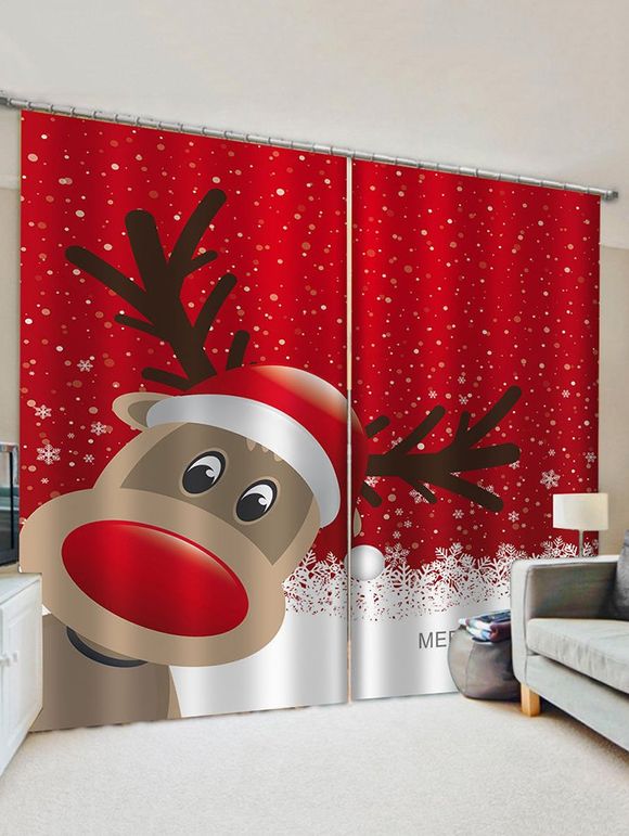 Rideaux de Fenêtre de Noël à Imprimé Cerf Dessin Animé 2 Pièces - multicolor W33.5 X L79 INCH X 2PCS