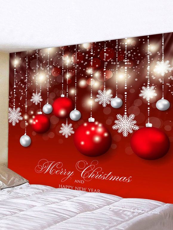 Tapisserie Murale Décorative Imperméable à Imprimé Boules de Noël - Rouge W91 X L71 INCH
