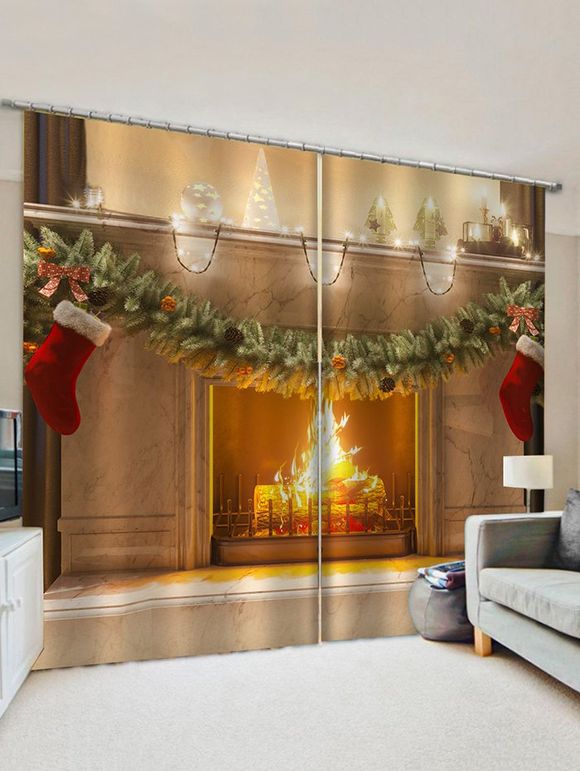 Rideaux de Fenêtre de Noël à Imprimé Chaussette 2 Pièces - multicolor W33.5 X L79 INCH X 2PCS