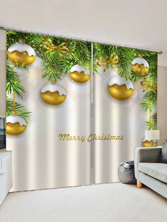Rideaux de Fenêtre de Noël à Imprimé Boule et Branche D'Arbre 2 Pièces - multicolor W33.5 X L79 INCH X 2PCS