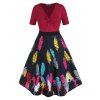Robe Ligne A Tordue à Imprimé Plume de Grande Taille - multicolor 3X