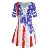 T-shirt Tunique Rayé Drapeau Américain de Grande Taille à Lacets - multicolor 1X
