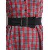 Plaid Mock Button Belted Rolled Sleeve Dress - RED 2XL