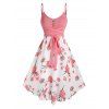 Robe d'Eté Ligne A à Bretelles Spaghetti à Imprimé Floral Croisé en Avant de Vacances - Rose Rosé L
