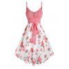 Vacation Sundress Front Cross Floral Printed Mock Button Spaghetti Strap A Line Dress - PINK ROSE XL