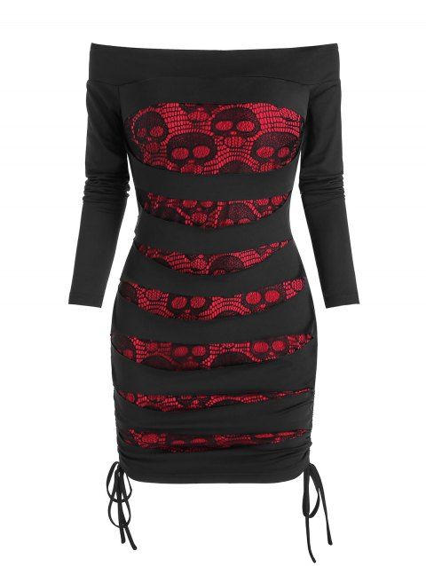 Skull Lace Insert Ripped Cinched Bodycon Dress