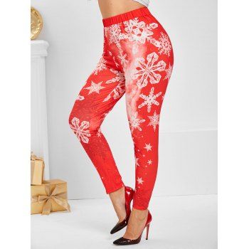

Plus Size High Rise Snowflake Print Christmas Leggings, Red