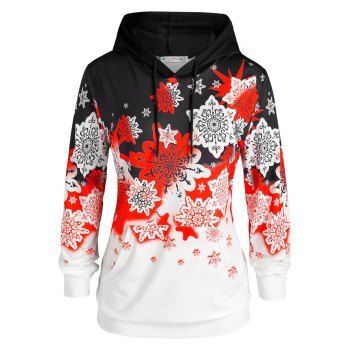 

Plus Size Christmas Snowflake Front Pocket Hoodie, Red