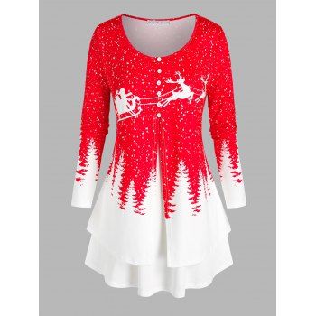 

Plus Size Christmas Printed Layered T Shirt, Red