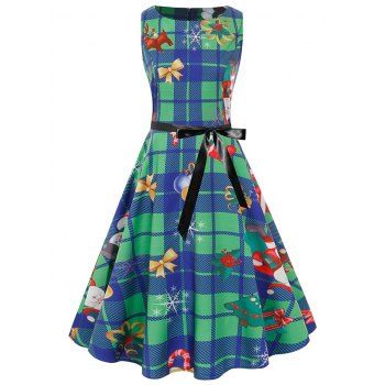 

Plus Size Vintage Plaid Christmas Print Dress, Green