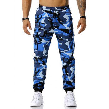 

Drawstring Camouflage Print Cargo Pants, Blue