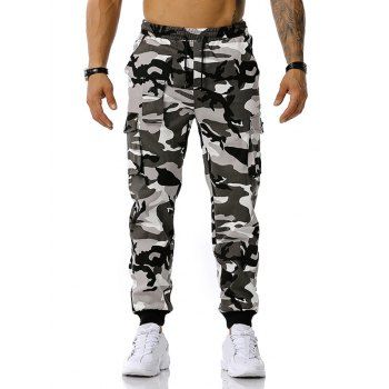 

Drawstring Camouflage Print Cargo Pants, Gray