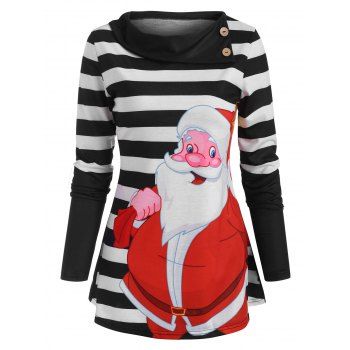 

Christmas Santa Claus Striped Mock Button T Shirt, Multicolor