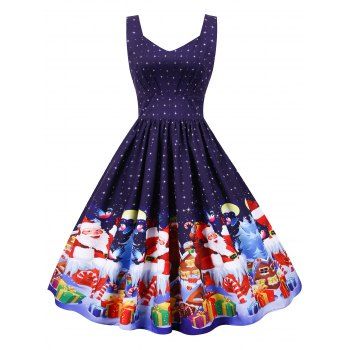 

Christmas Santa Claus Gift Tree Print Sweetheart Dress, Purple iris