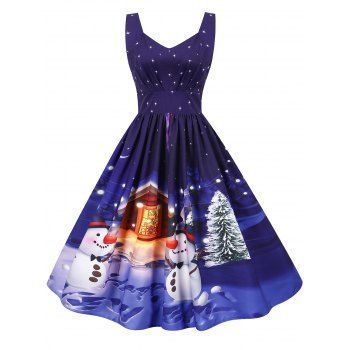 

Christmas Santa Claus Gift Tree Print Sweetheart Dress, Denim dark blue