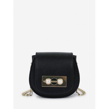 

Faux Pearl Chain Mini Saddle Bag, Black