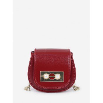 

Faux Pearl Chain Mini Saddle Bag, Red wine