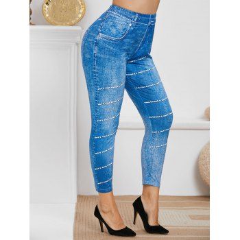 

Plus Size 3D Denim Print Skinny Jeggings, Blue