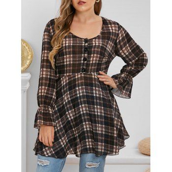 

Plus Size Poet Sleeve Plaid Semi Sheer Blouse, Black