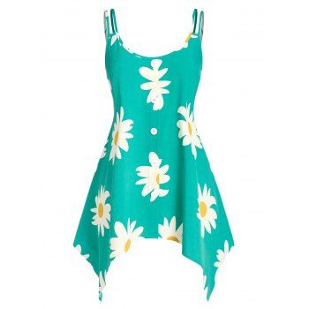 

Plus Size Daisy Flower Handkerchief Dual Strap Top, Light sea green