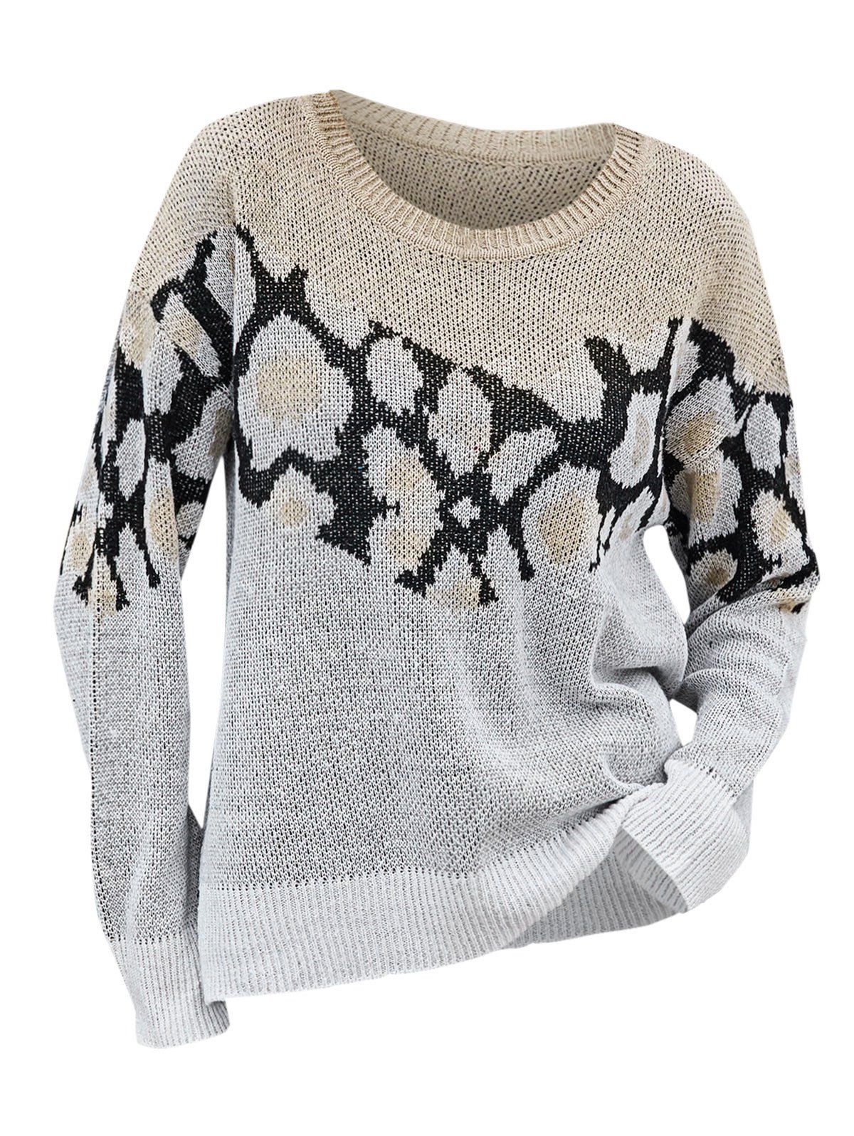 Graphic Drop Shoulder High Low Slit Sweater - WHITE L