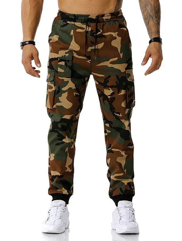 Pantalon Cargo à Imprimé Camouflage à Cordon - Vert Armée L