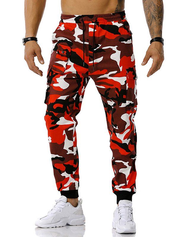 [29% OFF] 2021 Drawstring Camouflage Print Cargo Pants In RED | DressLily
