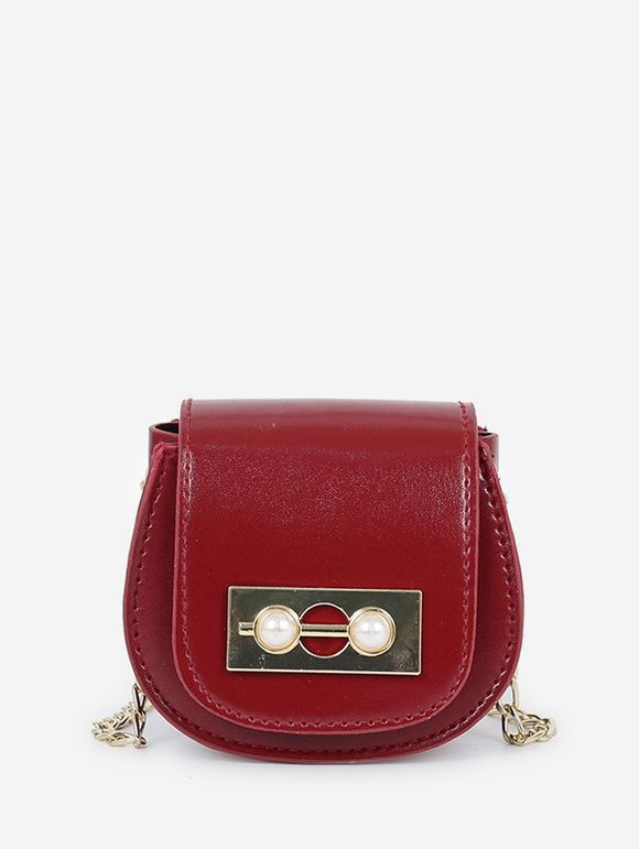 Mini Sac de Selle à Chaîne en Fausse Perle - Rouge Vineux 