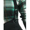 Vintage Plaid Y Line Back Mock Button Suspender Skirt Set - MACAW BLUE GREEN L