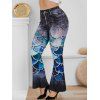 Pantalon Evasé à Imprimé 3D Sirène de Grande Taille - Noir 4X