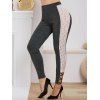 Legging Chiné Panneau en Dentelle à Lacets de Grande Taille - Gris 3X