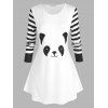 T-shirt Tunique Rayé à Imprimé Panda de Grande Taille - Blanc L