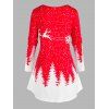Plus Size Christmas Printed Layered T Shirt - RED 1X