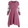 Applique Embroidered Skull Buttons Knitted Dress - LIPSTICK PINK XL