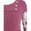 Applique Embroidered Skull Buttons Knitted Dress - LIPSTICK PINK XL