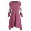 Robe Tricotée Crâne Brodée Boutonnée en Maille à Ourlet Mouchoir en Ligne A - Rouge à Lèvres Rose 3XL