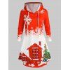 Robe à Capuche à Manches Longues à Imprimé Flocons de Neige et Sapin de Noël Grande Taille - Rouge 4X