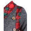 Plaid Insert Heather Mock Button Handkerchief Knitwear - GRAY XXL