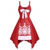 Robe Baroque Imprimée en Fausse Fourrure avec Nœud Papillon - Rouge L