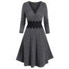 Robe Enveloppée Applique Côtelée Superposée en Ligne A - Gris Ardoise Foncé 3XL